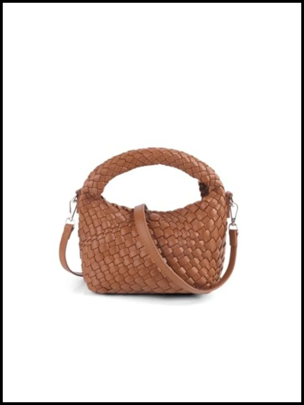 Small Woven Faux Leather Hobo Tote Bag with Detachable Shoulder Strap